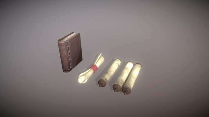 Book & Scrolls 3D Model