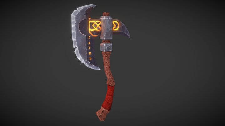 Hand-painted Dwarven Axe 3D Model