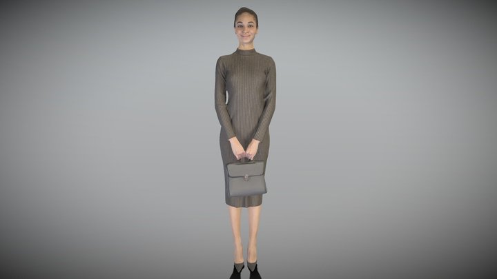 Slim beautiful woman in black dress with bag 239 3D Model