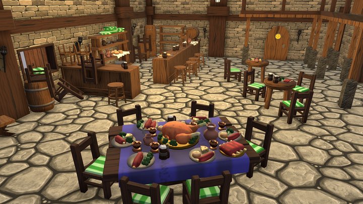 Low Poly Medieval Tavern 3D Model