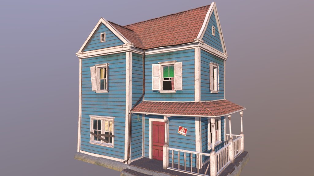 Suburban shabby house low poly