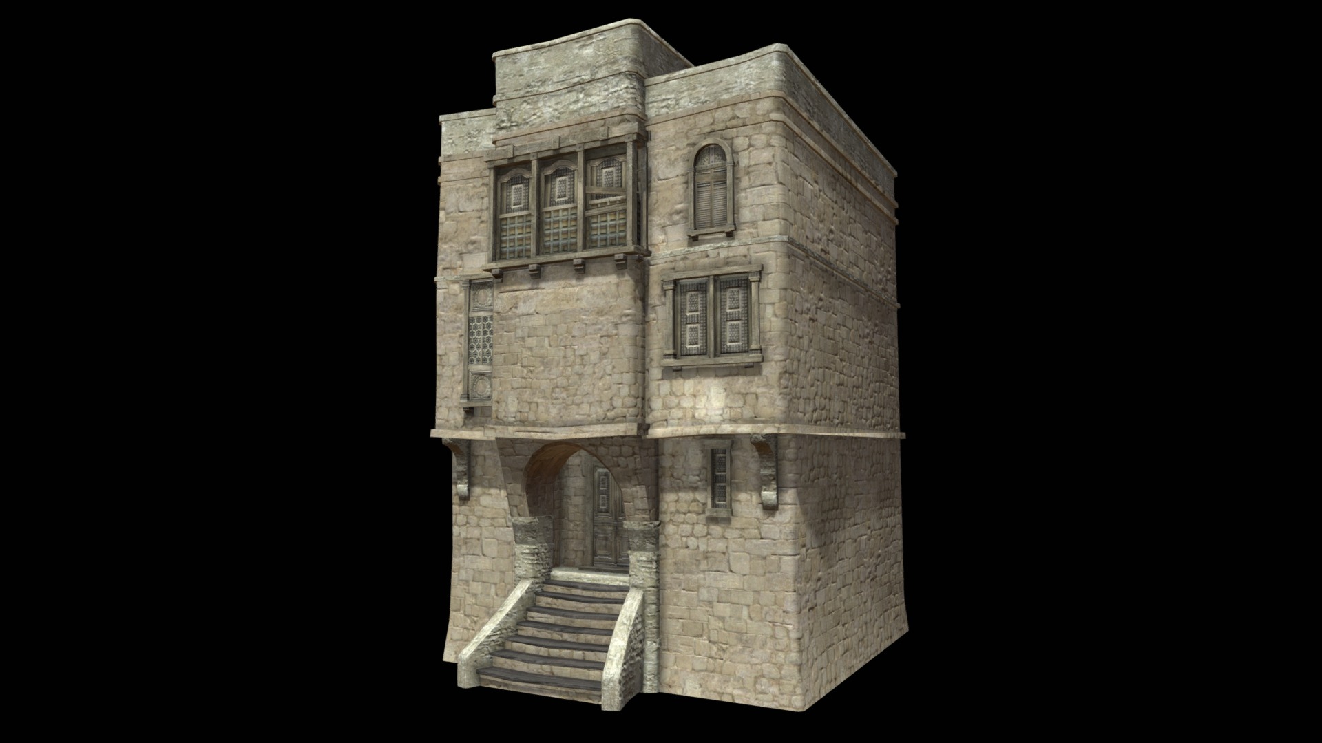 3D model Old house. Tavern - This is a 3D model of the Old house. Tavern. The 3D model is about a stone building with windows.