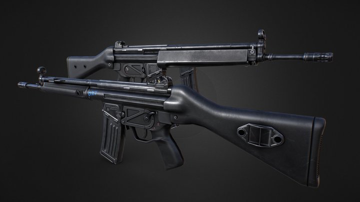 HK33 A1/A2 Assault Rifles (Game Ready) 3D Model