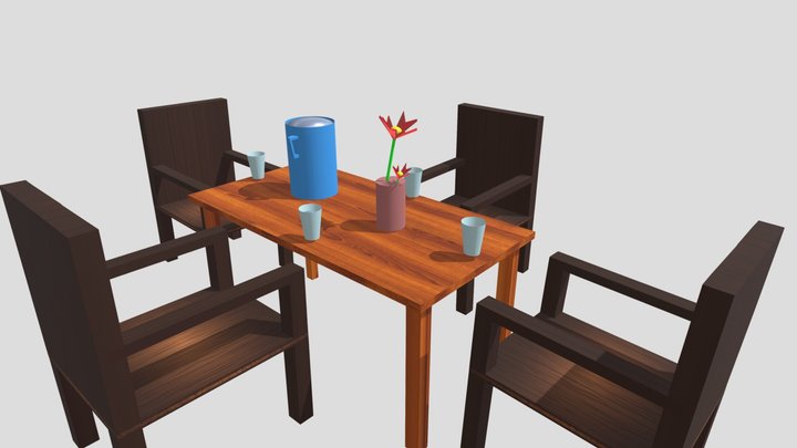 Stylized Lowpoly Dining Table Setup 3D Model