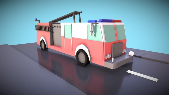 Low Poly Fire Truck 3D Model