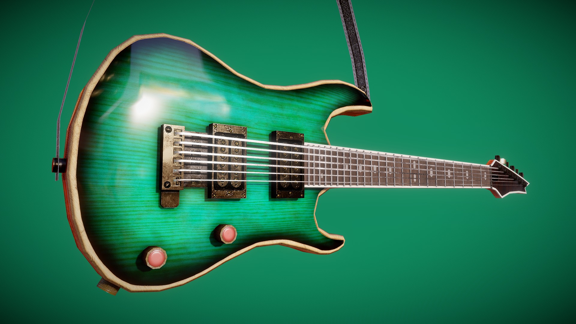 3D model Guitar - This is a 3D model of the Guitar. The 3D model is about a guitar on a green background.
