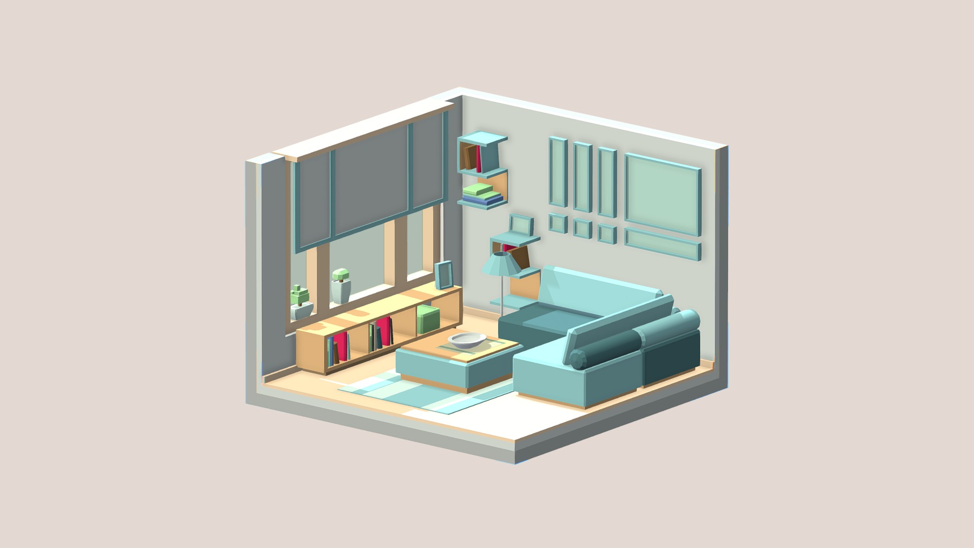3D model Isometric cartoon living room - This is a 3D model of the Isometric cartoon living room. The 3D model is about graphical user interface.