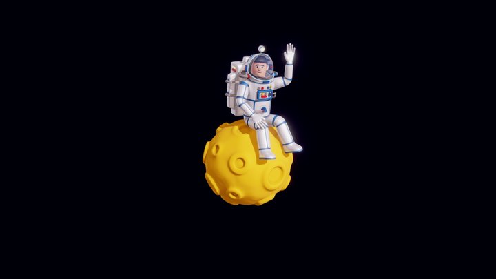 Astronaut in spacesuit sits on Moon 3D Model