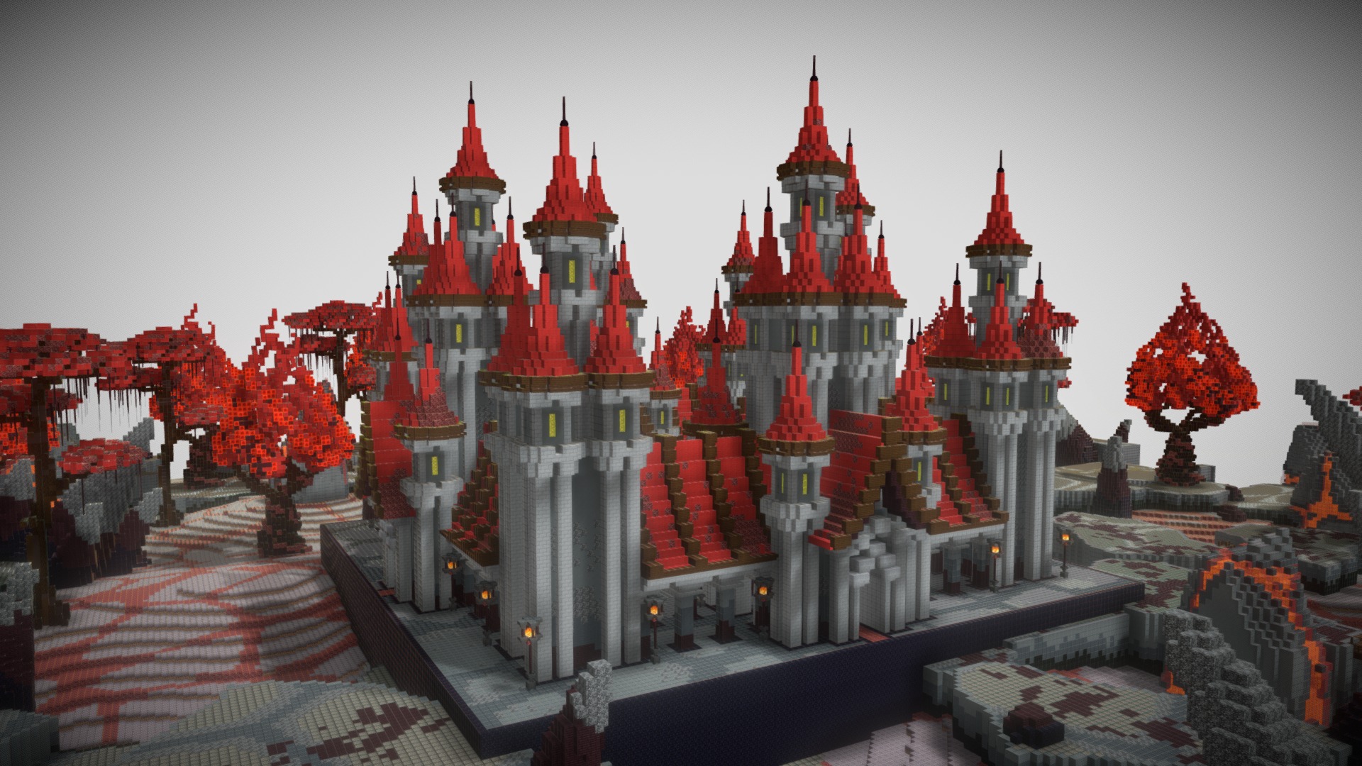 3D model Inferno Spawn + 512×512 Warzone - This is a 3D model of the Inferno Spawn + 512x512 Warzone. The 3D model is about a large white castle with red roofs.