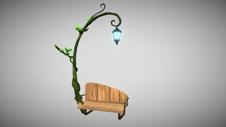 Lantern Tree And Bench 3D Model