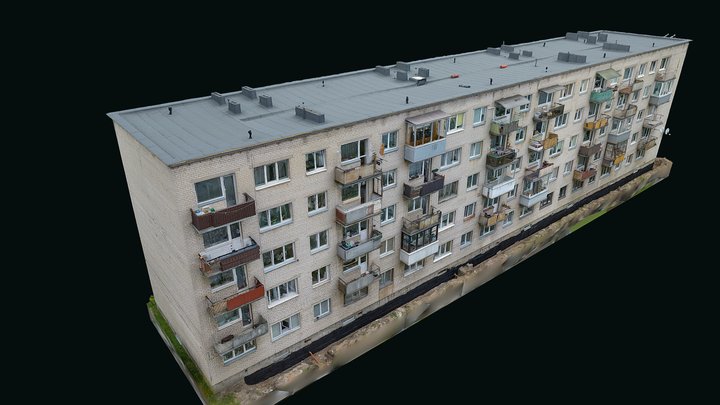 5 floor apartment building before the renovation 3D Model