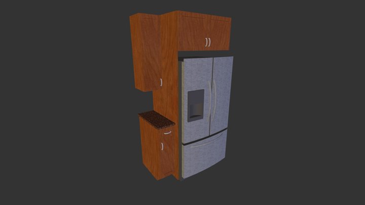 Kitchen Refrigerator And Cabinets 3D Model