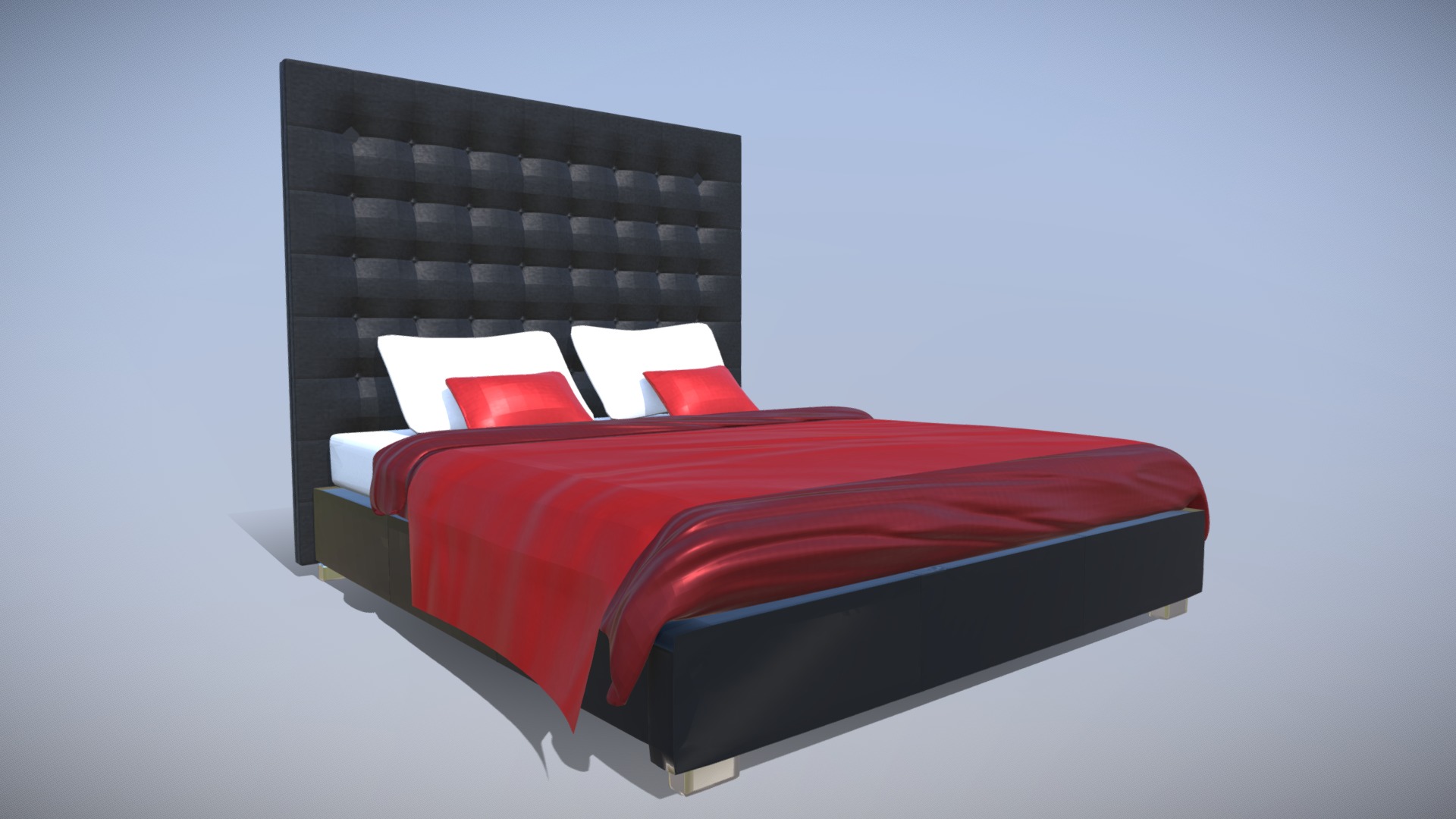 3D model Leather Bed 3dsmax lowpoly - This is a 3D model of the Leather Bed 3dsmax lowpoly. The 3D model is about a bed with a red pillow.