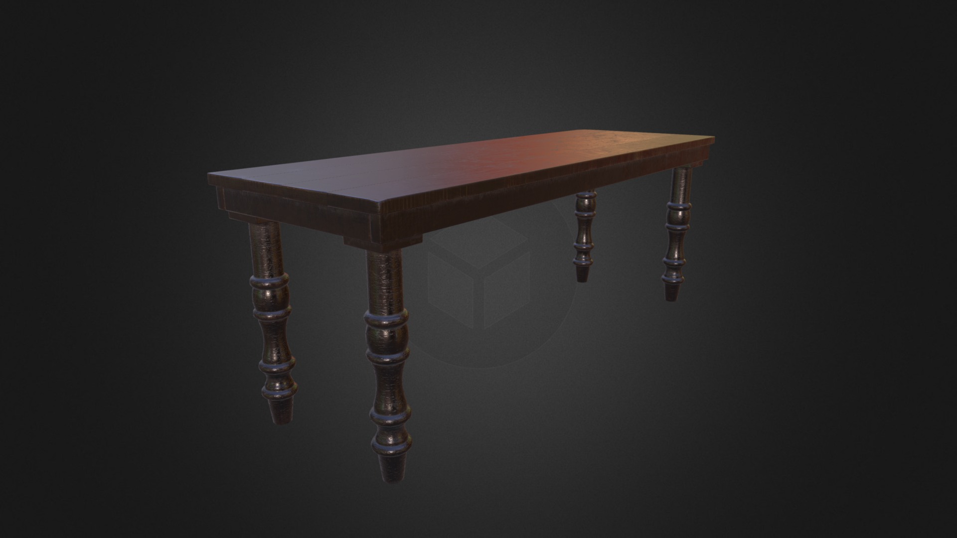 3D model Ancien Black Wood Bench - This is a 3D model of the Ancien Black Wood Bench. The 3D model is about a table with a metal top.