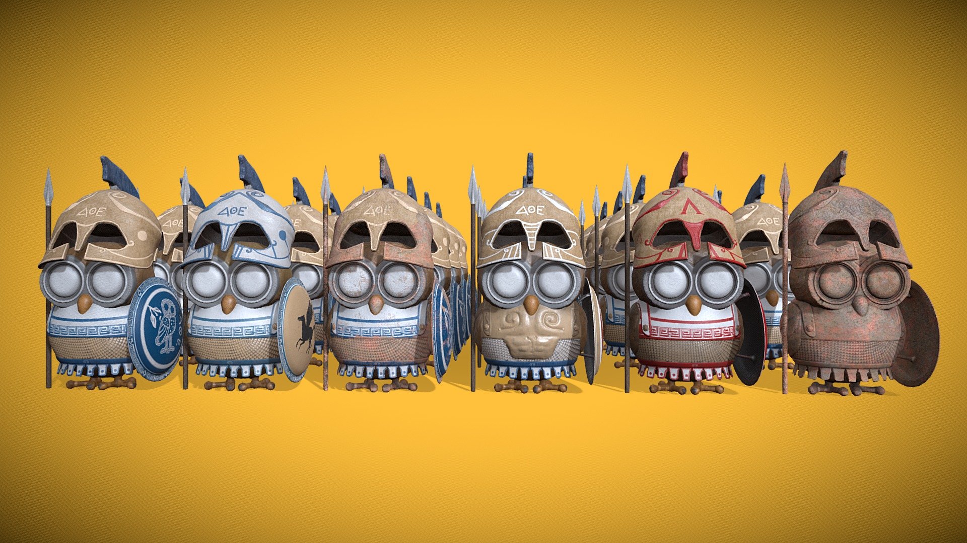 Athens Owl Hoplite Statues