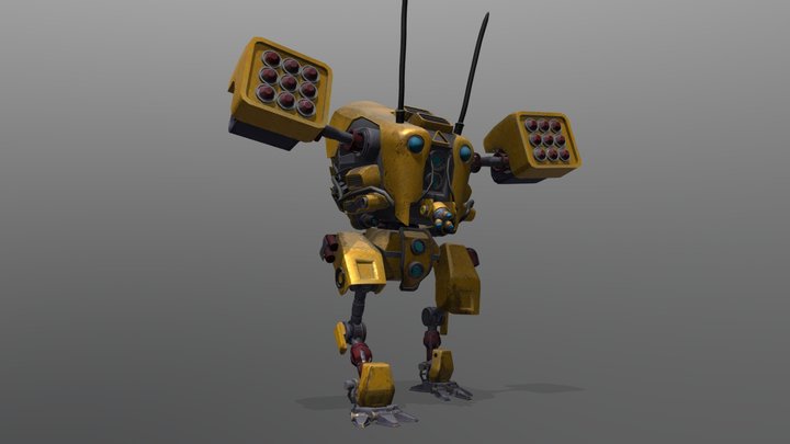Insectoid Artillery Robot - Attack Animation 3D Model