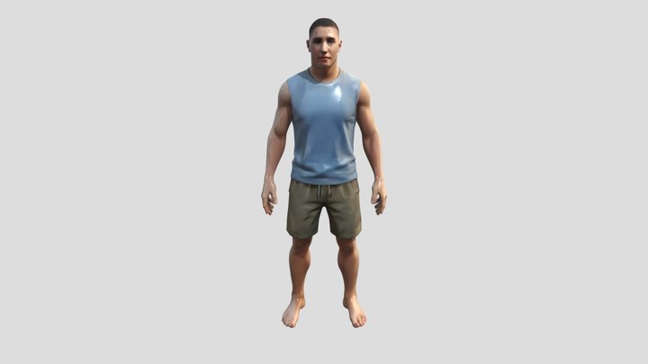 A standing barefoot man 3D Model