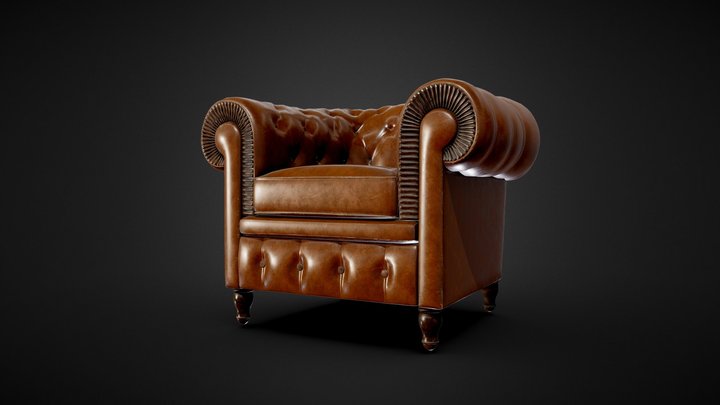 Brown leather armchair 3D Model