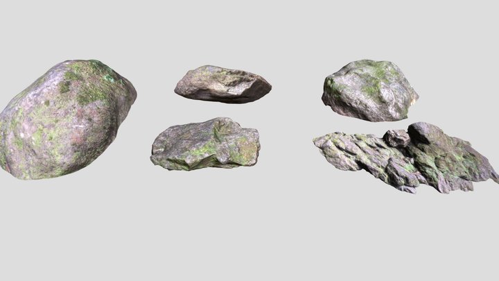 5 light - mossy Rocks 3D Model