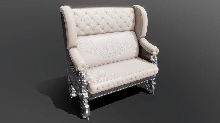 Neoclassical Sofa with Ornaments - Game Asset 3D Model