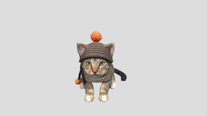 Cat tabby with hat 3D Model