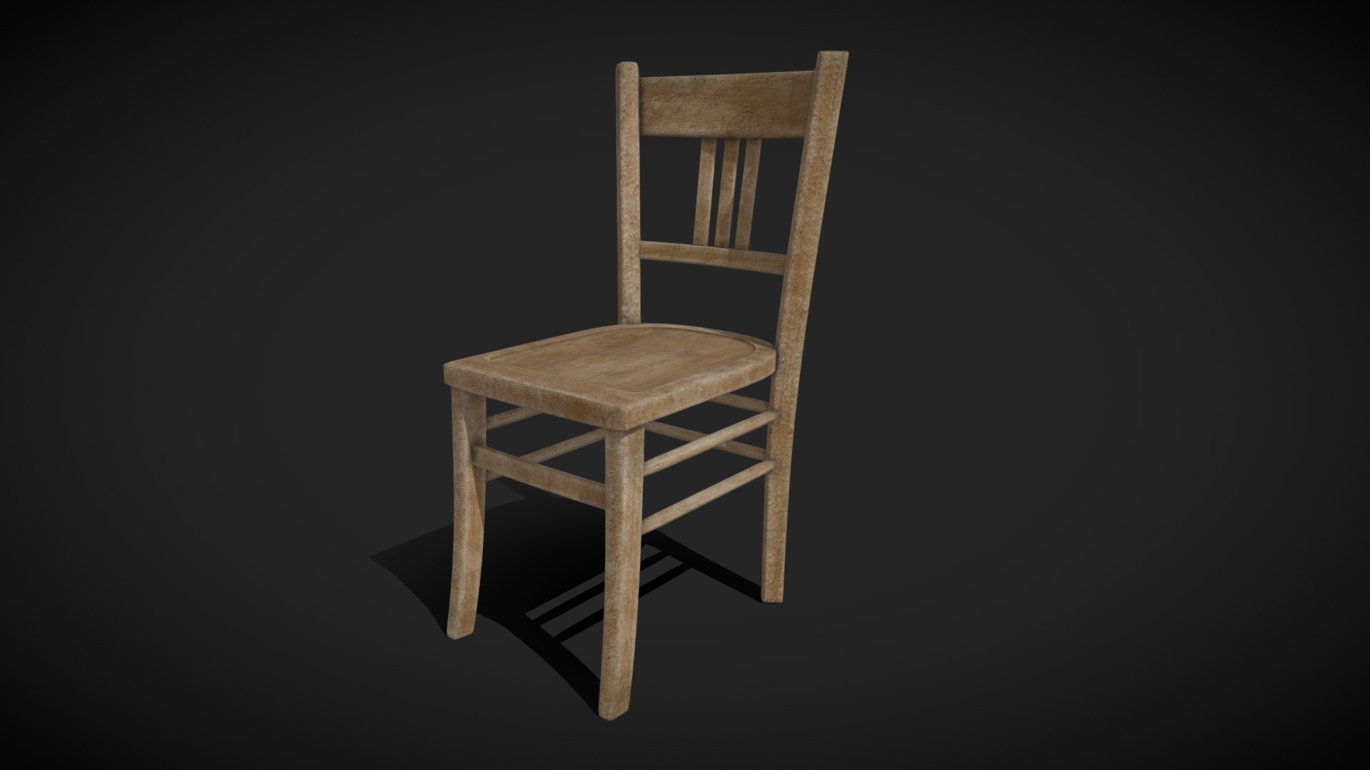 3D model Chair (old Wooden) - This is a 3D model of the Chair (old Wooden). The 3D model is about a wooden chair on a black background.