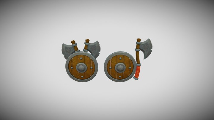Viking set Axe+Shield 3D Model