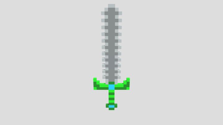 3D Voxel Sword With Emerald Grip 3D Model