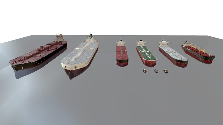 Pack ships and tugboats 3d model lowpoly 3D Model