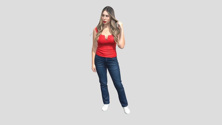 Red Tank Top And Denim Jeans Portrait