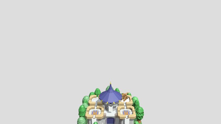 3D Low Poly Castle Under the Blue Flag 3D Model