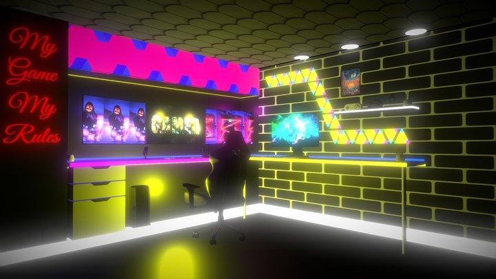 3d Gaming Room with Gaming Setup 1 3D Model