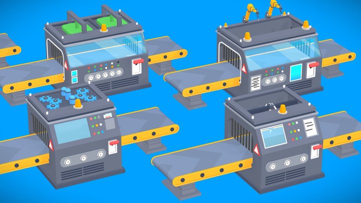 Low Poly Factory Machine Animated Pack - 1 3D Model