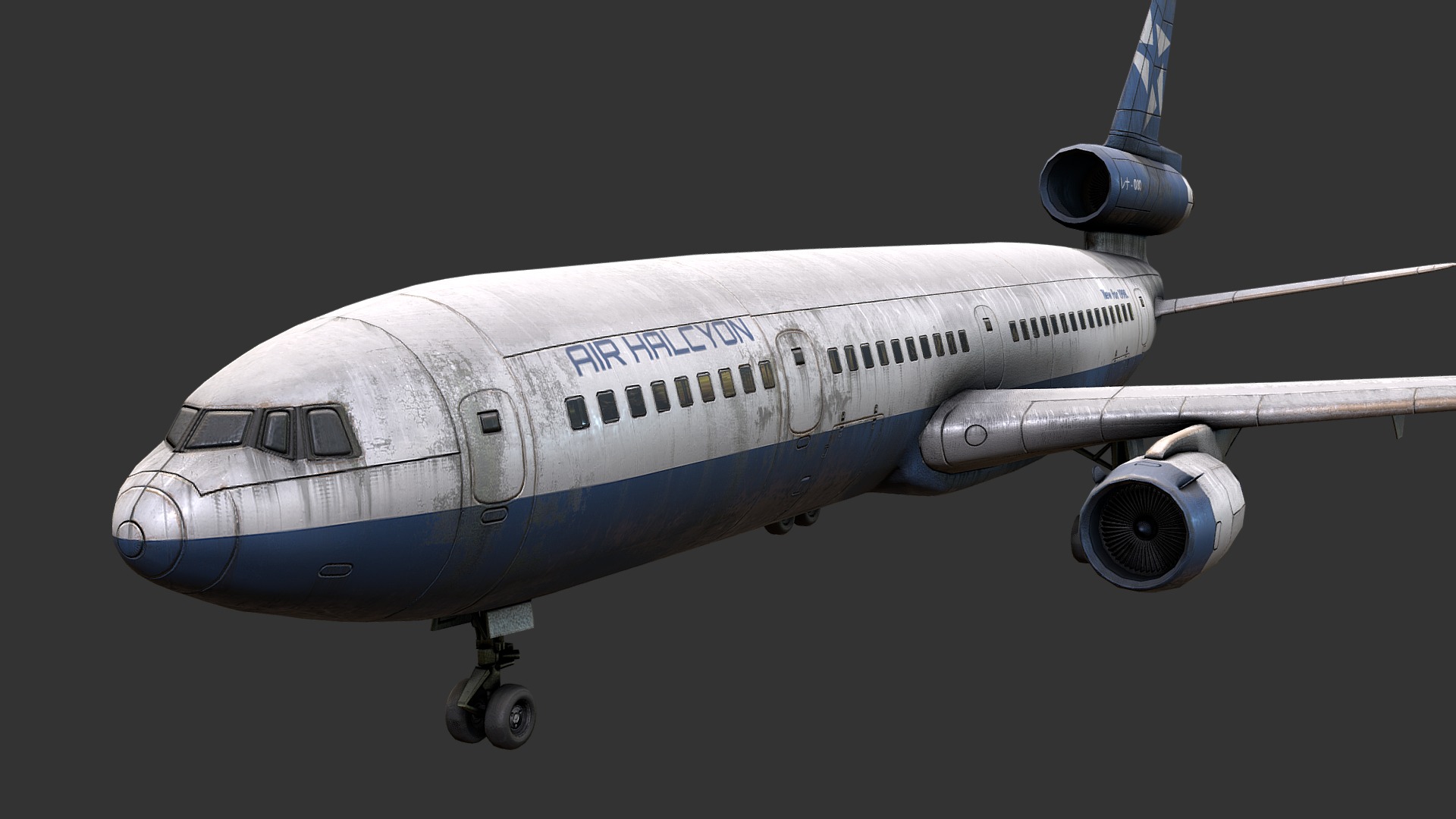 3D model DC-10 (Abandoned Airliner) - This is a 3D model of the DC-10 (Abandoned Airliner). The 3D model is about a large airplane flying in the sky.