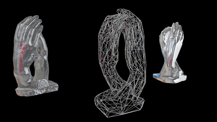 Manos de Rodin - Voxel - Lowpoly - Wireframe 3D Model