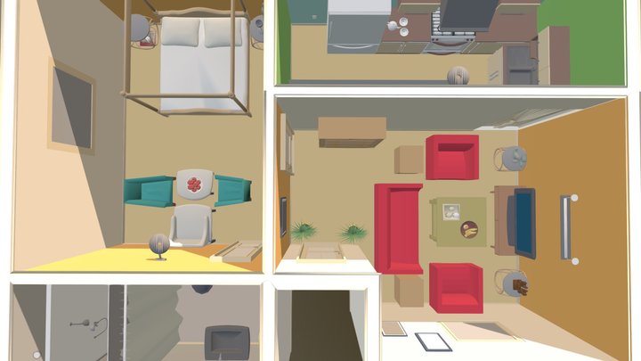 1bed room House 3d Model