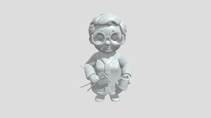 Elderly woman with knitting tools 3D Model