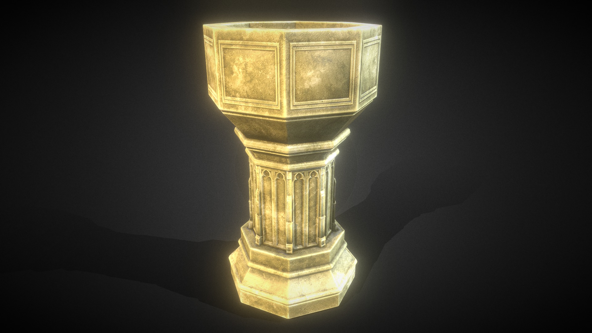 3D model Basin Holy Water 001a - This is a 3D model of the Basin Holy Water 001a. The 3D model is about a lit up pillar.
