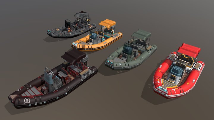 Low poly Zodiac boat set 3D Model