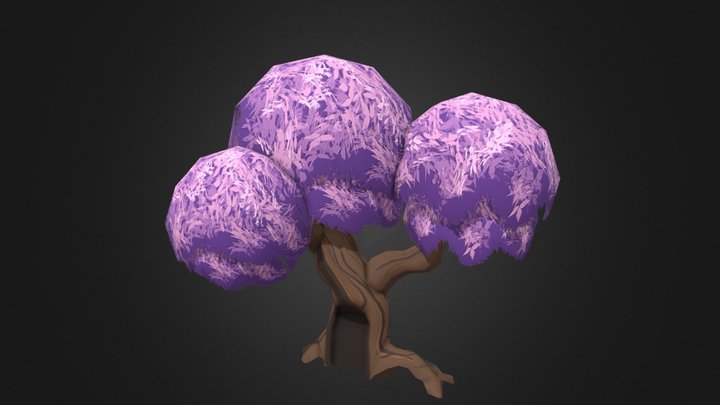 Stylized hand painted low poly old booming tree 3D Model