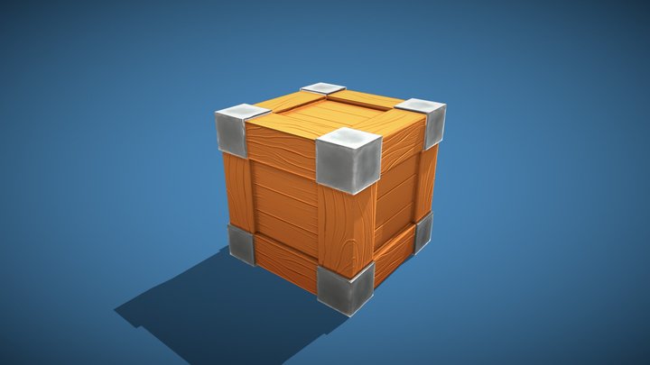 Low Poly Stylized Wooden Box 3D Model