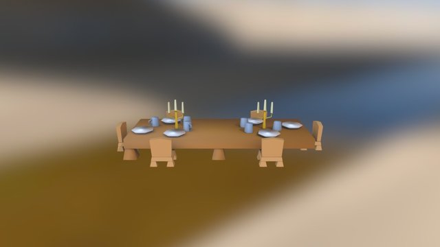 Chair and table Low poly 3D Model