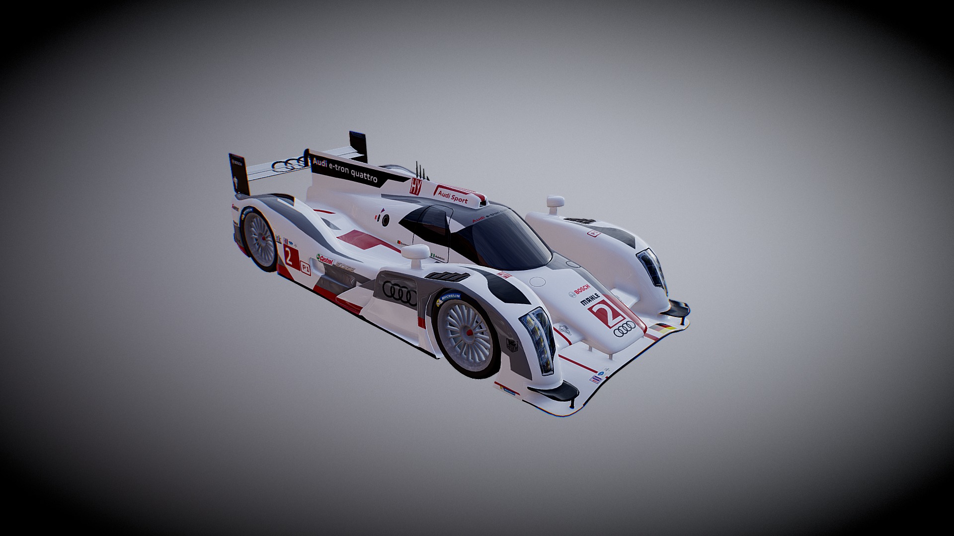 3D model AUDI  R18 - This is a 3D model of the AUDI  R18. The 3D model is about a white race car.