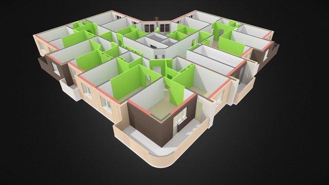 Типовой этаж новой угловой блок-секции 3D Model