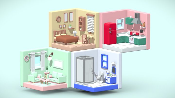 Simple Rooms Set 3D Model