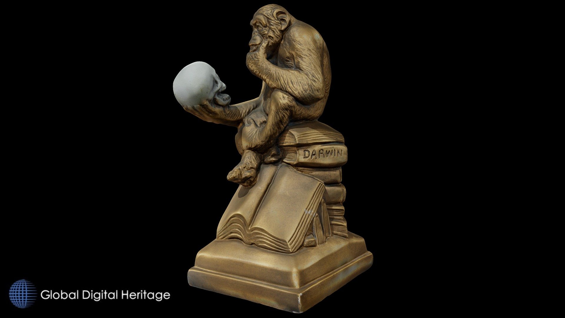 Chimp Examining Human Skull Bookend - Download Free 3D model by Global