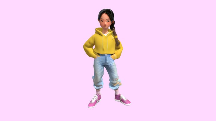 Animated teenage girl in casual outfit 3D Model