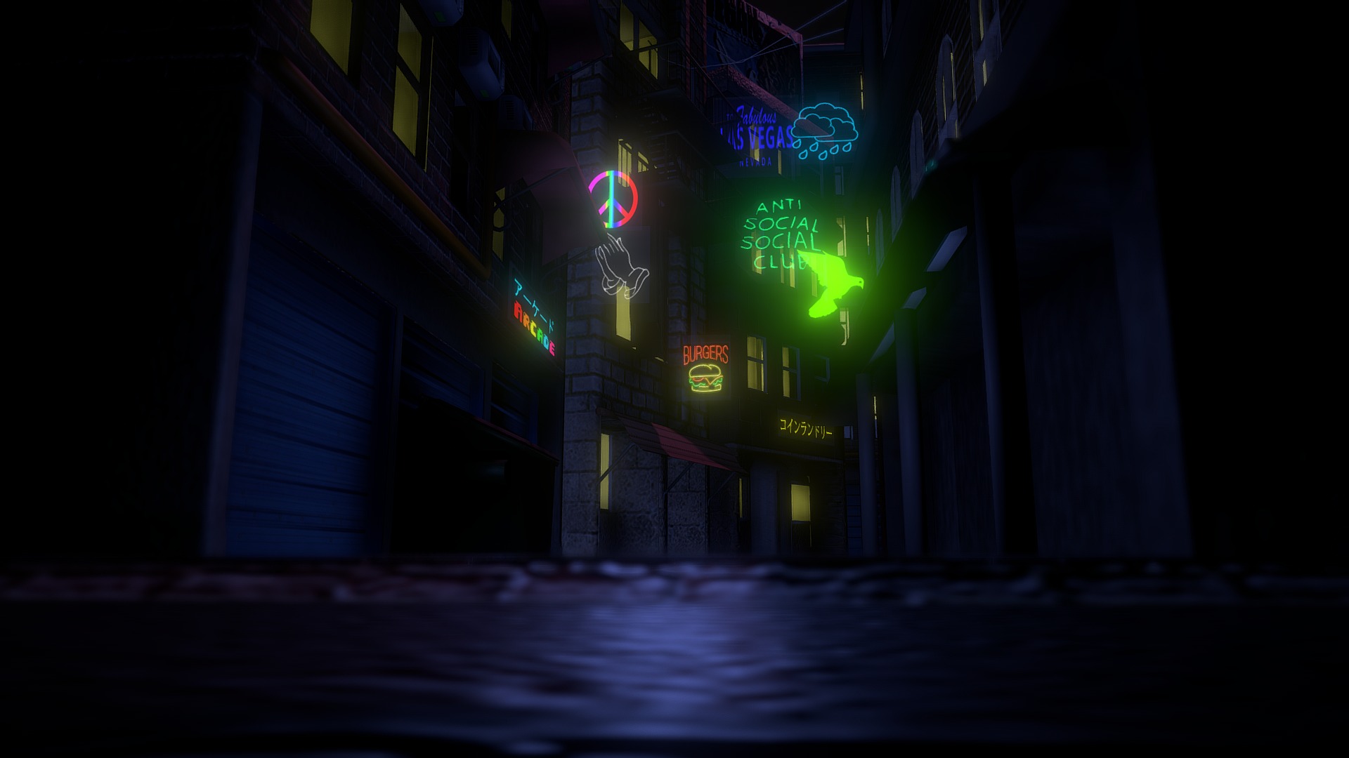 3D model Neon Ally - This is a 3D model of the Neon Ally. The 3D model is about a building with neon signs.
