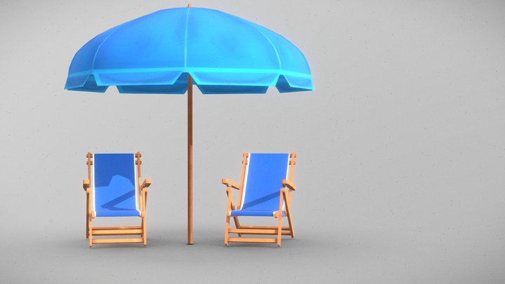 umbrella, wooden chair 3D Model