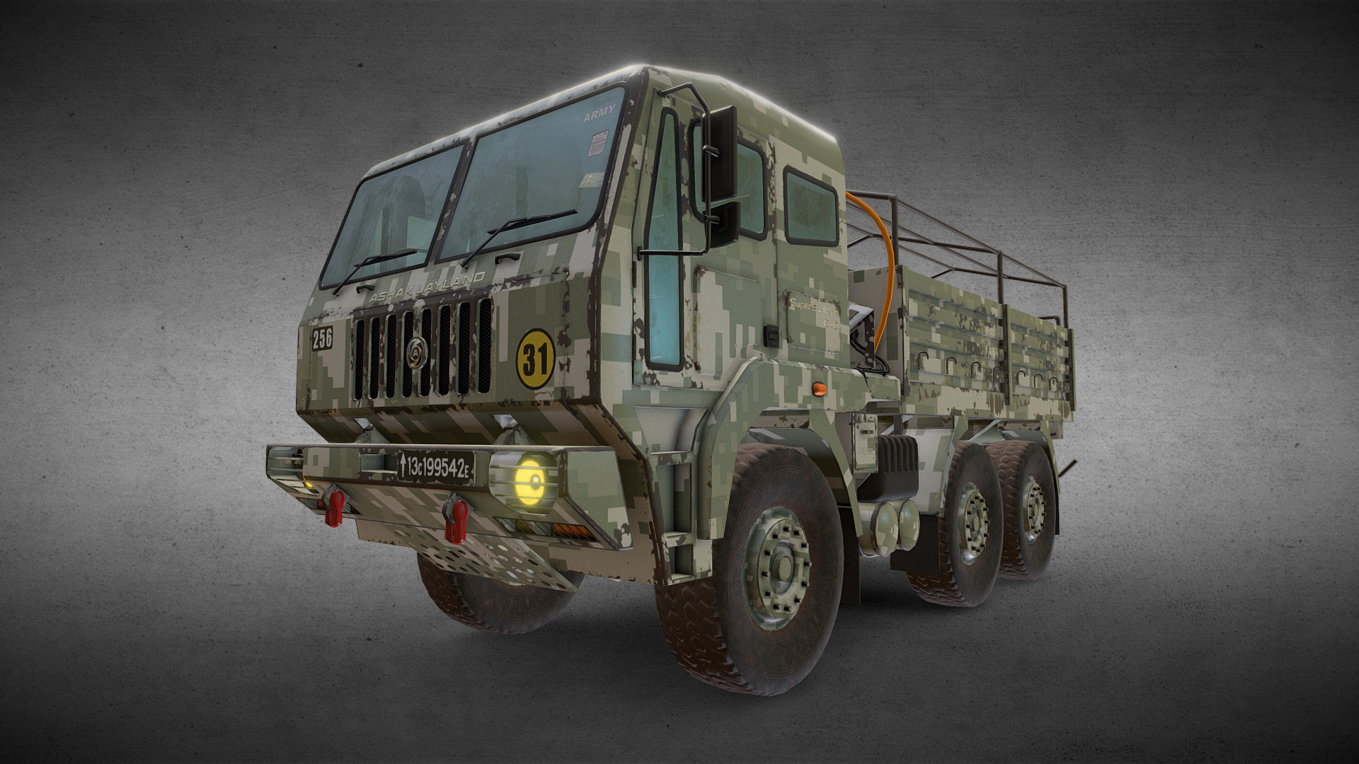 3D model 6×6 Military Truck Variation 5 - This is a 3D model of the 6x6 Military Truck Variation 5. The 3D model is about a military vehicle with a trailer.